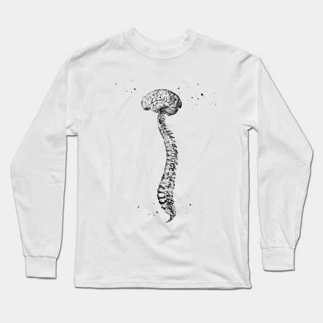 Human Spine with Brain Long Sleeve T-Shirt by erzebeth